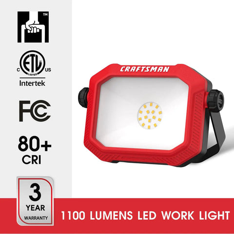 Front view of Beast Bright 1100 Lumen 4000K LED Tiltable Portable Work Light with impact-resistant glass, adjustable stand