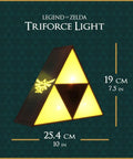 Legend Of Zelda Triforce Night Light LED Decorative Lamp with Hyrule emblem dimensions shown, 10 in wide, 7.5 in tall.
