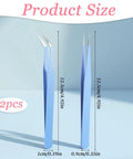 Two Piece Precision Tweezers Set In Blue With Straight And Curved Tips For Dope Fine Detail Work In Crafting Scrapbooking Stickers Lashes And Electronics Durable Stainless Steel Tweezers For Easy Precise Handling, 12.5cm