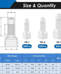 Rugged Nylon Closed End Crimp Connectors Set 580-Piece Wire Nuts For Electrical And Audio Wiring size chart and specifications