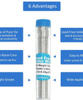 Image showing advantages of Lead-Free Solder Flux Wire With Rosin Core 0.8mm Diameter Tin Solder For Electronics, Circuit Boards, DIY Projects.