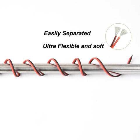 18 AWG Silicone Electrical Wire 2 Conductor Parallel Hook Up Wire 60 Ft Total Black And Red shown wrapped around pole for flexibility