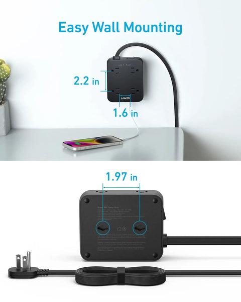 11 In 1 Power Strip With 2000J Surge Protector, 10ft Cord, 8 AC Outlets, 2 USB A Ports And 1 USB C Port, 20W Fast Charging, Overload Safe, Ideal For Home Office And Bedroom Electronics wall-mounted with 10ft cord