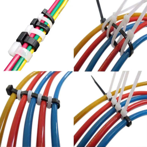 Heavy Duty Workhorse Zip Tie Kit Bundle 400 Pack Assorted Sizes 4 Inch 6 Inch 8 Inch Black And White Nylon Wire Ties For Home Office Garden And Workshop UV Resistant Indoor Outdoor Minus 40 To 85 C securing colored cables.