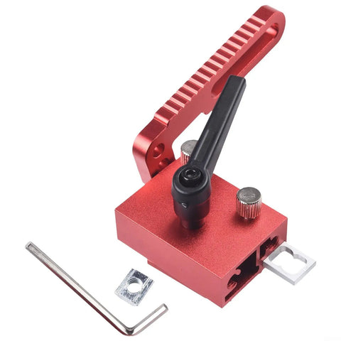 Red aluminum Beefed Up Adjustable Miter Track Stop for Table Saw and CNC Router Table with flip stop and accessories