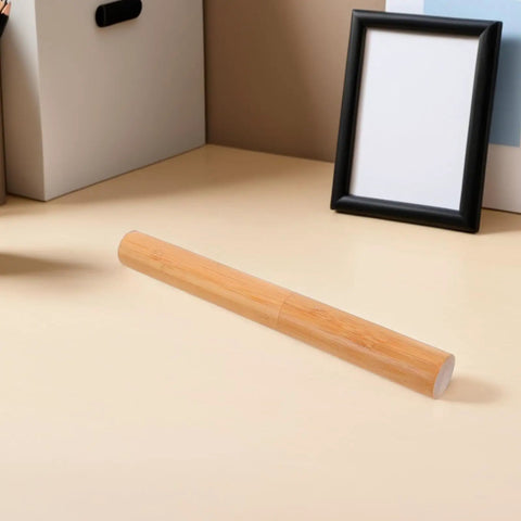 Poster Storage Tube With Caps For Docs And Artwork on desk, cylindrical wooden design, ideal for office and travel use.