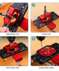 Tough As Nails 35mm Concealed Door Hinge Jig Drill Guide Template With Bulletproof Locking Clip, detailed setup of drilling process.