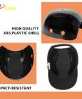 Five Pack Reflective Baseball Bump Cap Hard Hat Breathable Lightweight Safety Helmet For Men And Women Adjustable Hook And Loop Fit Mesh Navy Blue Version Worksite Ready All Day Comfort, black ABS plastic impact-resistant shell, side and inside view.
