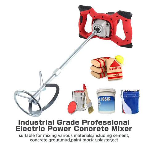 Beast Electric Handheld Cement Mixer 2100W Concrete Paint Drill with accessories, illustrated for diverse mixing applications