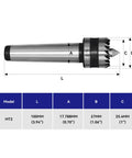 HFS MT2 woodworking lathe drive center with 1-inch crown; silver shaft, black collar