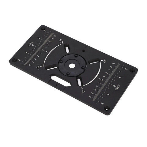 Heavy Duty Router Table Insert Plate Built Like a Boss Using Premium Anodized Aluminum Alloy With Four Tight Rings and Extra Screws for Flawless Workshop Woodworking Projects, black measuring plate.