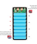 Interior view of Slick 8 Slot 18650 Battery Holder With Usb C Fast Charging And Crisp Lcd Display, showing blue batteries and circuit connections.
