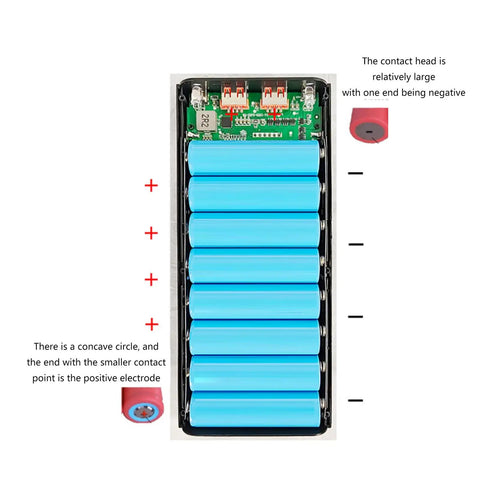 Interior view of Slick 8 Slot 18650 Battery Holder With Usb C Fast Charging And Crisp Lcd Display, showing blue batteries and circuit connections.