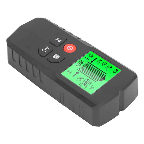 FTVOGUE Stud Finder with LCD Display, 5 in 1 Wall Scanner for Wood Metal, showing black handheld device with green screen.
