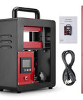 Rugged 5 Ton Portable Hydraulic Heat Press With Dual Heating Plates 2.3 x 4.7 Inch Platen Steel Frame Stainless Fasteners Built To Last For DIY T Shirts Sublimation And Craft Projects, shown with power cord and manual