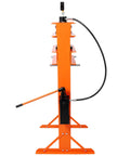Side view of orange 30 Ton Hydraulic Shop Press With Adjustable H Frame And Gauge, Dual Pump, Steel Construction, Garage Grade Metalworking Press