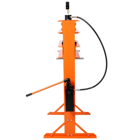 Side view of orange 30 Ton Hydraulic Shop Press With Adjustable H Frame And Gauge, Dual Pump, Steel Construction, Garage Grade Metalworking Press