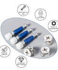 150 Piece Cam Lock Fastener Kit For Furniture DIY 3 In 1 Eccentric Hardware With Nuts, Screws And Dowels, shown with durable components.