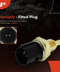 A-Premium engine coolant temperature sensor with 2-pin plug; black sensor body and gold threaded collar, side view.