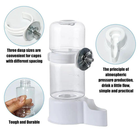 Automatic Bird Water Feeder With Secure Anti Tip Bowl for Small Cages adjustable hanging dispenser with durable glass bottle.