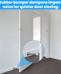 Open door with Universal Rubber Door Stopper Tips And Caps Replacement Set 40 Pcs White Wall Mount End Caps installed at bottom.