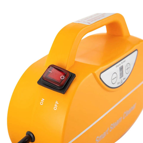 Close-up of orange casing and switch on Powerful 1800W Steam Cleaner With High Pressure And High Temperature Steam For No Hassle Deep Clean