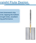 Image showing Two Pack M1.6 x 0.35 Metric Straight Flute Thread Taps Titanium Coated HSS 6542, illustrating chip removal efficiency.