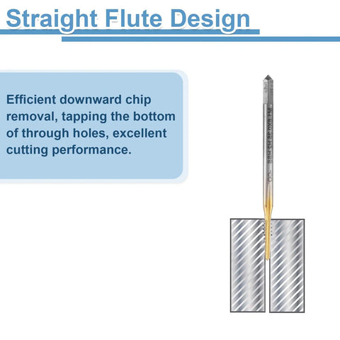 Image showing Two Pack M1.6 x 0.35 Metric Straight Flute Thread Taps Titanium Coated HSS 6542, illustrating chip removal efficiency.