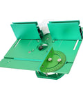 Heavy Duty Aluminum Woodworking Bench Router Lift System With Dead Nuts Precise Manual Crank Height Control And Easy Two Inch Stroke Tuning For Small Trim Routers Built Tight, top view of green router lift.