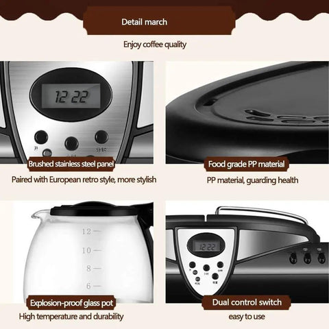 Smart Coffee Machine With Two Flavor Settings And Espresso Brew Dual Pumps And Boilers Six Function Buttons Programmable Timer And Adjustable Strength For Fresh Morning Coffee On Demand with brushed stainless steel panel and glass carafe.