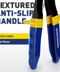 Close-up of ratchet cable cutters heavy duty wire cutters for copper and aluminum cable with anti-slip blue and yellow handle