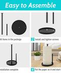 Easy assembly steps for Stainless Steel Freestanding Paper Towel Holder For Countertop, Black Rack With Anti Slip Weighted Base.