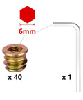 40Pcs 1/4-20 X 10mm Wood Threaded Inserts Fastener Kit With Hex Socket Drive And 6mm Hex Spanner For Furniture DIY Repairs