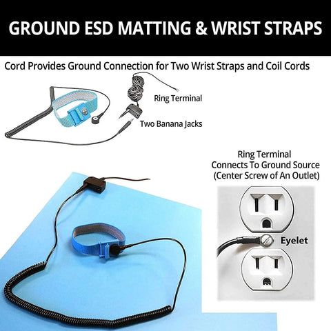All In One Dual Layer ESD Safe Workstation Mat Kit For Soldering And Phone Repair 24 By 16 Inch Blue Includes Wrist Strap And Ground Cord