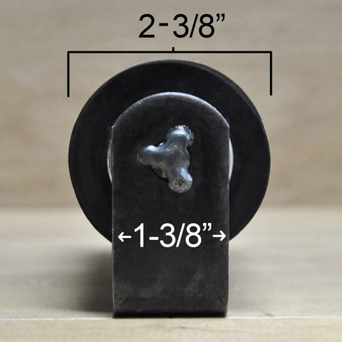 Front view of Pair Of 6 Inch Rubber Top Guide Gate Rollers For Sliding Gates, Heavy Duty Wheels In Black, Weld On Design