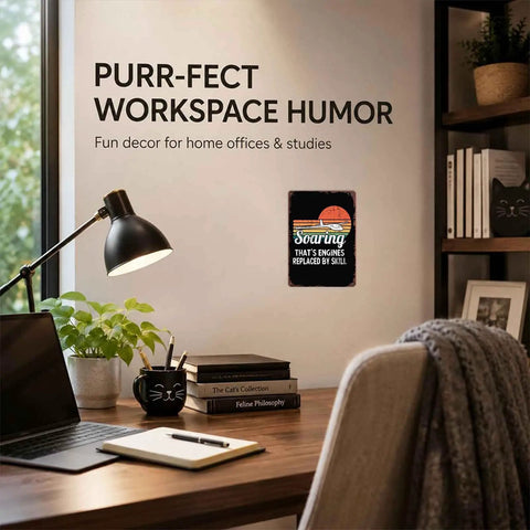Aviation Themed Aluminum Wall Sign Dope 8x12 Inch Durable Metal Decor in home office on wall near desk.