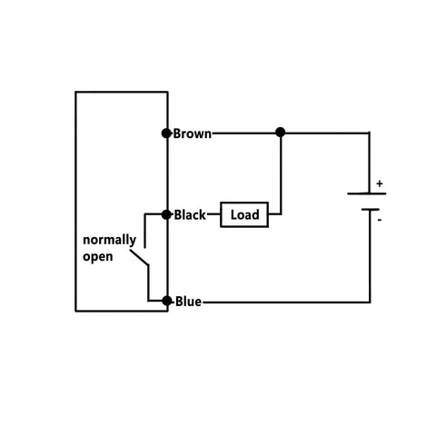 Wiring diagram for 10mm Hall Effect Proximity Sensor Inductive Switch NPN Normally Open With Magnet Plug and Play, NJK 5002C model.