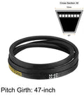Reliable Heavy Duty Industrial Rubber V-Belt Real Deal M-47 Power Transmission Drive Replacement Belt, 47-inch pitch girth, M section.