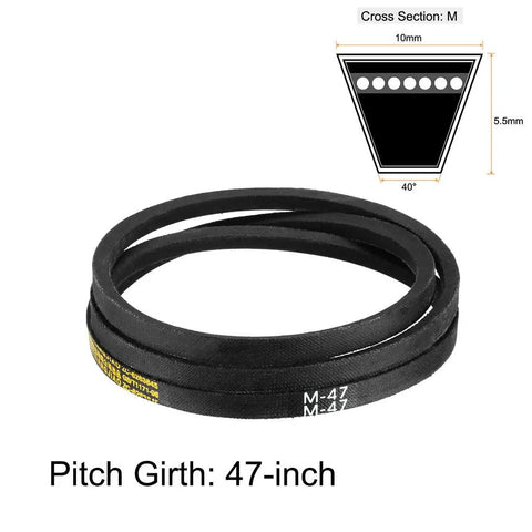 Reliable Heavy Duty Industrial Rubber V-Belt Real Deal M-47 Power Transmission Drive Replacement Belt, 47-inch pitch girth, M section.