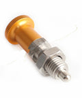 Built Tough Gold Knob Indexing Plunger Spring Pin With External Thread And Nut For Precise Vise Alignment CNC Machining And Heavy Duty Workshop Fixtures, side view