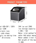 Fast Acting Countertop Ice Maker With Clear Viewing Window And Touch Control Self Wash Cracks Out Fifty Pounds Daily, side view showing dimensions and features.