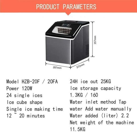 Fast Acting Countertop Ice Maker With Clear Viewing Window And Touch Control Self Wash Cracks Out Fifty Pounds Daily, side view showing dimensions and features.