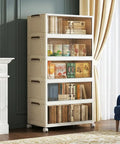 Extra Large Lockable Stackable Storage Bins With Lids On Wheels, 5-tier collapsible plastic organizer in living room