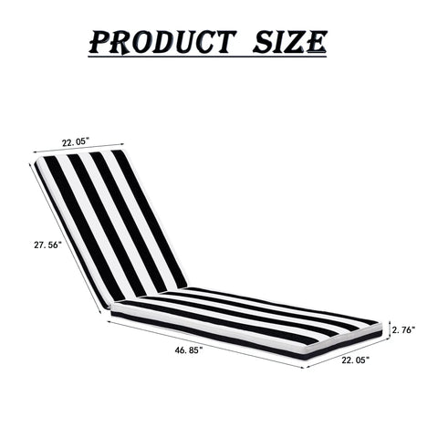 2 Pack Outdoor Lounge Chair Cushions Replacement Cushions For Patio Chaise Lounge, Black And White Stripes, shown in size.