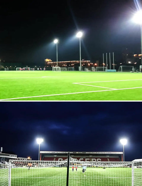 Outdoor LED Stadium Light 56000 Lumens Flood Light With 6KV Surge Protection 6500K Daylight illuminating a soccer field at night
