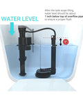 Universal Quiet Toilet Fill Valve And Comprehensive Repair Kit, Tall height adjustable tank showing water level guidance image.