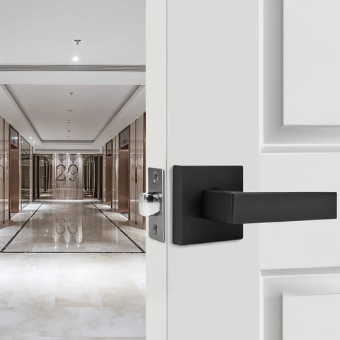 Heavy Duty Hall And Closet Door Lock With Square Lever Matte Black Zinc Alloy For Passage Doors Reversible For Left Or Right Handed Use Cylinder And Deadbolt With Outside Key And Inside Thumb Turn For Commercial And Residential