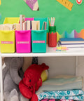 Compact White Label Maker Bundle With Four Tape Rolls For Hassle Free Home And Office Storage Featuring Dead Simple One Touch Keys Quick Print Templates And No Sweat Setup Design For Everyday Clutter Solutions Just Great with colorful bins and labeled books.