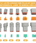 DT 2-12 pin automotive connector plug kit components displayed on white background.