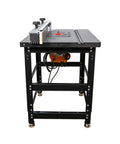 Heavy Duty Cast Iron Router Table Workhorse Package With Triton 3 25 Hp Dual Mode Router showing adjustable fence and sturdy stand.